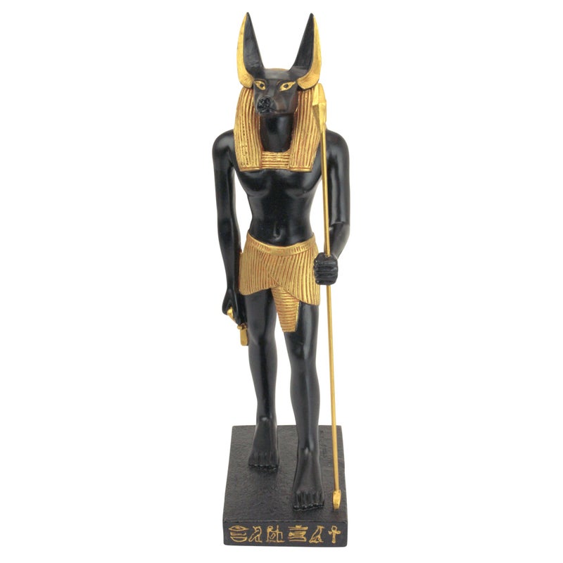 Design Toscano Anubis Jackal Diety of the Ancient Egyptian Realm Figurine Statue with Staff, 9 inches tall, Cast Stone Resin, Black & Gold Finish - Image 2